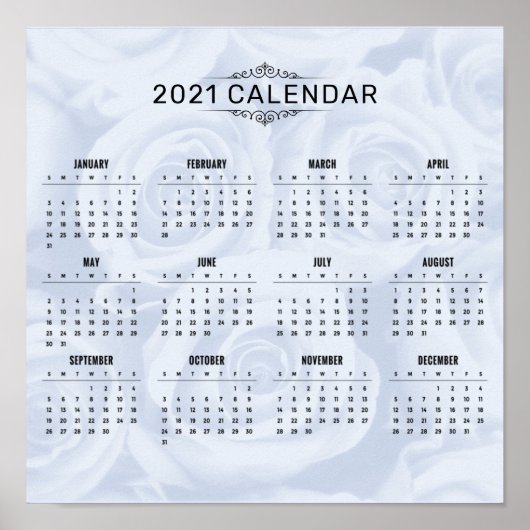 Poster Calendrier simple 2021 sur la florale blanche | Po (Devant)