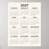 Poster Calendrier Simple Crème Moderne 2027 (Devant)