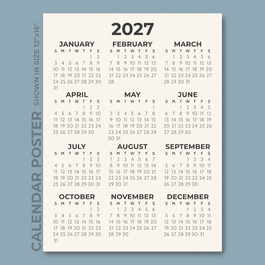 Poster Calendrier Simple Crème Moderne 2027