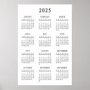 Poster Calendrier simple de base noir et blanc classique