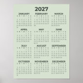 Poster Calendrier Simple de Base Vert Sauge 2027 (Devant)