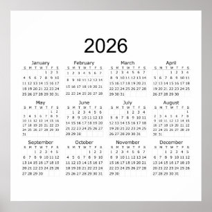 Poster Calendrier Simple Minimaliste 2026