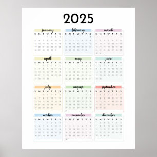 Poster Calendrier simple Pastel 2025