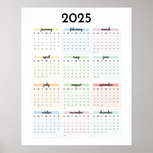 Poster Calendrier simple Pastel 2025 (Devant)