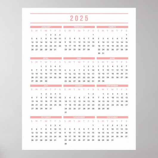 Poster Calendrier simple rose 2025 (Devant)