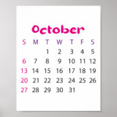 Poster Calendrier simple rose octobre 2023 (Devant)