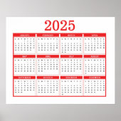 Poster Calendrier simple rouge 2025 (Devant)