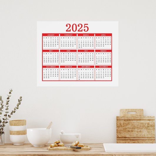 Poster Calendrier simple rouge 2025 (Cuisine)