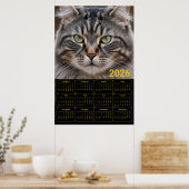 Poster Calendrier Tabby 2026 : Regard Moustachu (Cuisine)