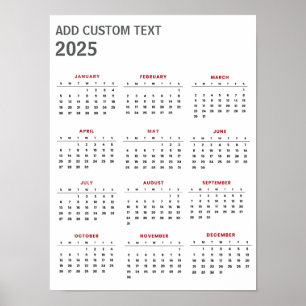 Poster Calendrier tendance 2025 avec texte personnalisé