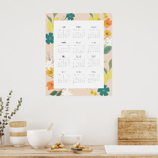 Poster Calendrier Tendance 2025 Fleur Sauvage Pêche 12 Mo