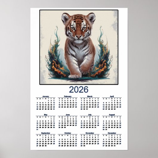 Poster Calendrier Tigre Chaton 2026 (Devant)