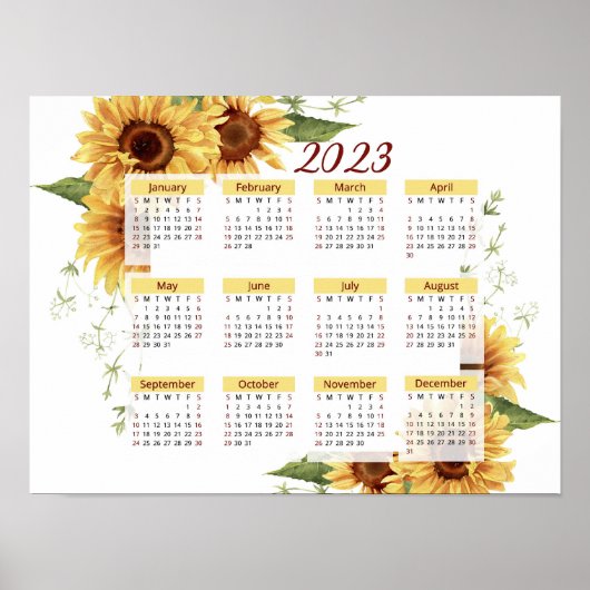 Poster Calendrier Tournesols, Calendrier 2023, Annuel (Devant)