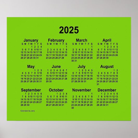 Poster Calendrier vert jaune 2025 par Janz Imprimer (Devant)