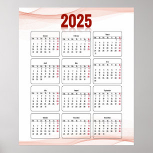Poster Calendrier vertical abstrait minimal annuel comple