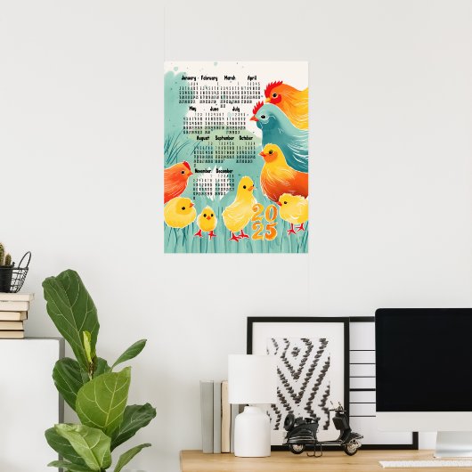 Poster Calendrier Whimsical Poulet 2025 Cute Chicks Paste (Bureau à domicile)