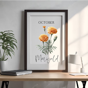 Poster Calendula floral du mois de naissance d'octobre