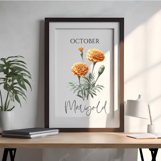 Poster Calendula floral du mois de naissance d'octobre