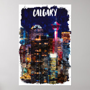 Poster Calgary Alberta Skyline par nuit
