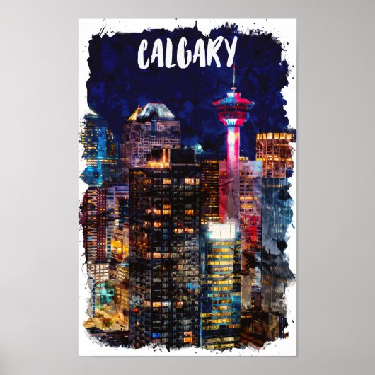 Poster Calgary Alberta Skyline par nuit (Devant)