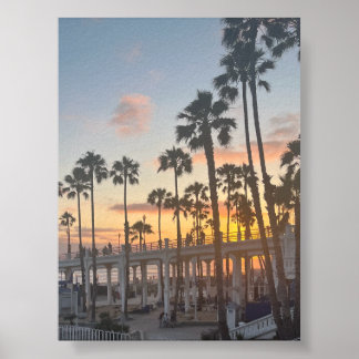 Poster Cali en bord de mer. Plage de coucher de soleil bl