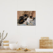 Poster Calico Cat et Grey Kitten Peinture d'art fine (Cuisine)