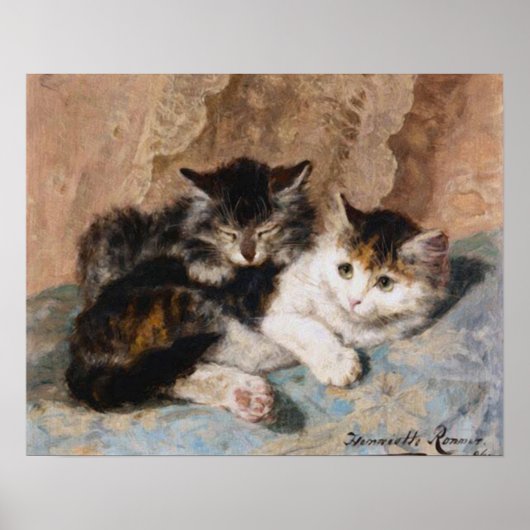 Poster Calico Cat et Grey Kitten Peinture d'art fine (Devant)