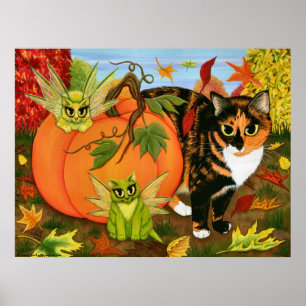 Poster Calico Cat Fairy Cats Feuilles Automne Art d'autom
