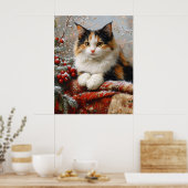 Poster Calico Cat Peinture de la scène d'hiver (Cuisine)