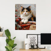 Poster Calico Cat Peinture de la scène d'hiver (Bureau à domicile)