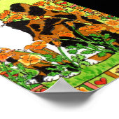 Poster Calico Chat avec California Poppies Folk Art (Coin)