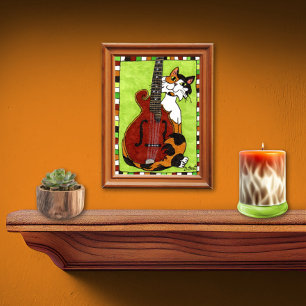 Poster Calico Chat avec Mandolin Mini Art populaire