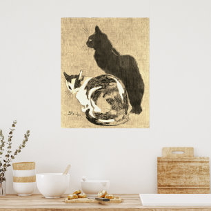 Poster Calico vintage Chat & Chat noir Art Nouveau