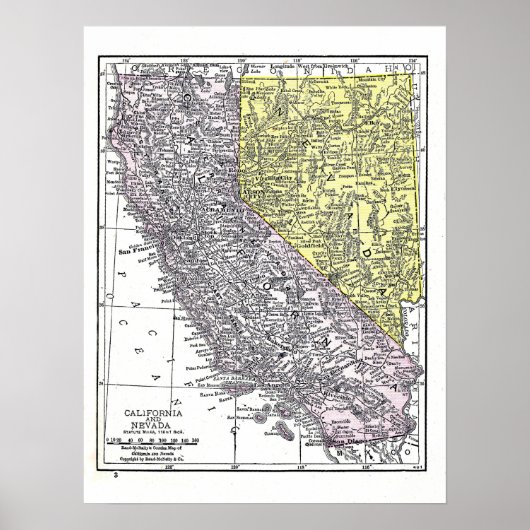 Poster: California and Nevada map, 1921 Poster (Voorkant)