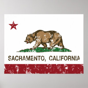 Poster california flag sacramento distressed