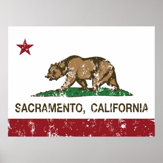Poster california flag sacramento distressed (Devant)