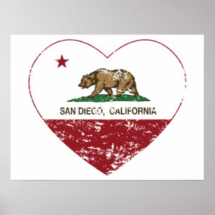 Poster california flag san diego heart distressed