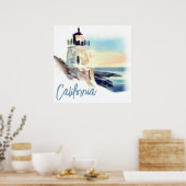 Poster California Lighthouse Sunset Painting Fine Art (Cuisine)