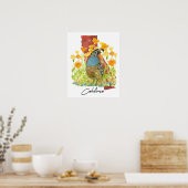 Poster California Quail Bird Poppies State Shape (Cuisine)