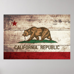 Poster California State Flag on Old Wood Grain