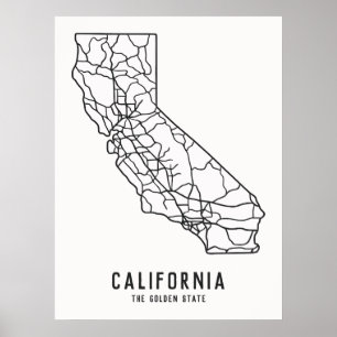 Poster California US State road map - golden state map