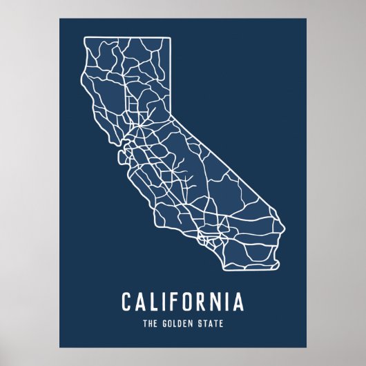 Poster California US State road map - golden state map (Devant)