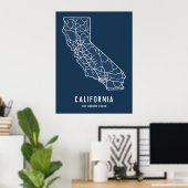 Poster California US State road map - golden state map (Bureau à domicile)