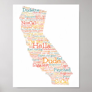 Poster California USA Slang Word Art Map