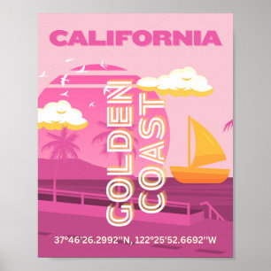 Poster Californie, Art du voyage, Preppy, rose