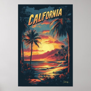 Poster Californie États-Unis Voyage Vintage d'illustratio