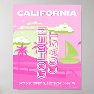 Poster Californie, Los Angeles, Travel Art, Preppy, Rose