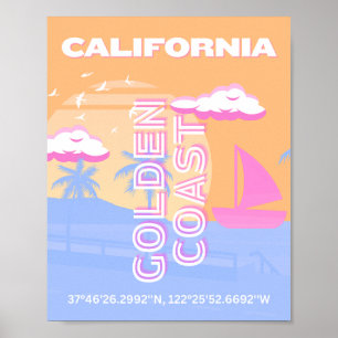 Poster Californie, Plage, Art de voyage