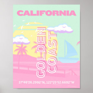 Poster Californie, Plage, Travel Art, Preppy