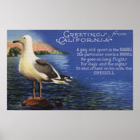 Poster Californie - Salutations de, Poème Seagull (Devant)